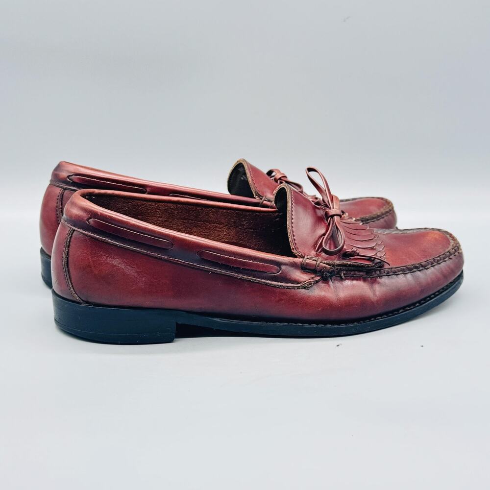 Bass Shoes Mens 8.5 Brown Leather Tassel Kiltie Slip On Loafers Casual Comfort